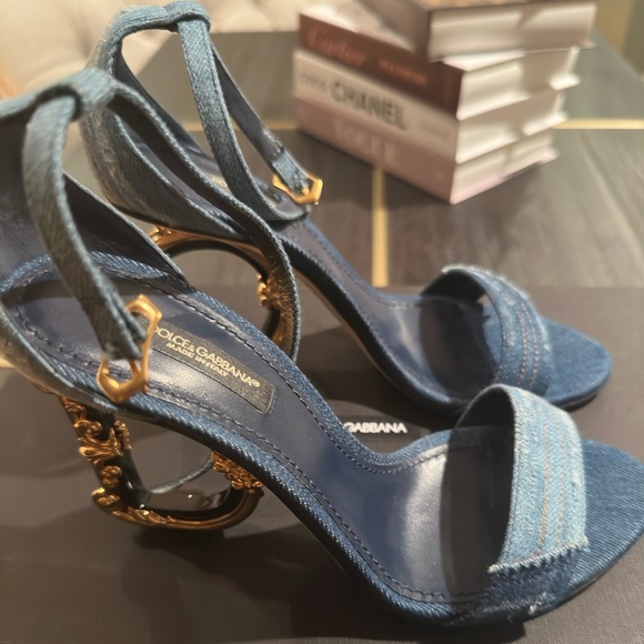 Dolce & Gabbana Shoes - Dolce & Gabbana Patchwork denim sandals with baroque DG heel